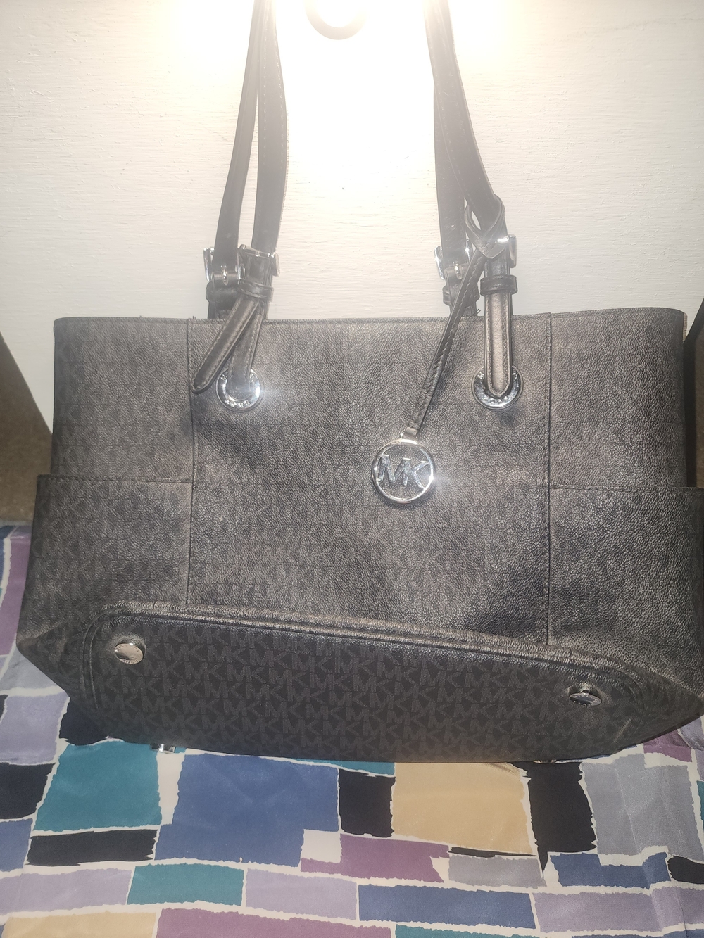 Michael Kors Dark Brown Monogram Tote with Silver Hardware